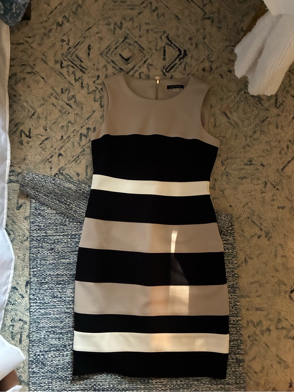 Tommy Hilfiger Black, Beige and White Striped Sheath Dress